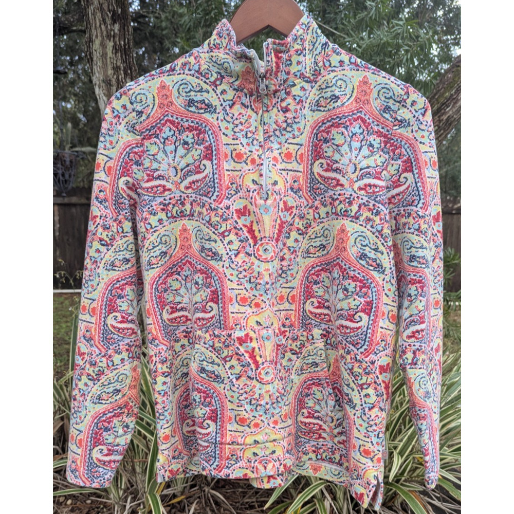 Talbots Women's Paisley Quarter-Zip Pullover with Pocket LP Size Large Pettite